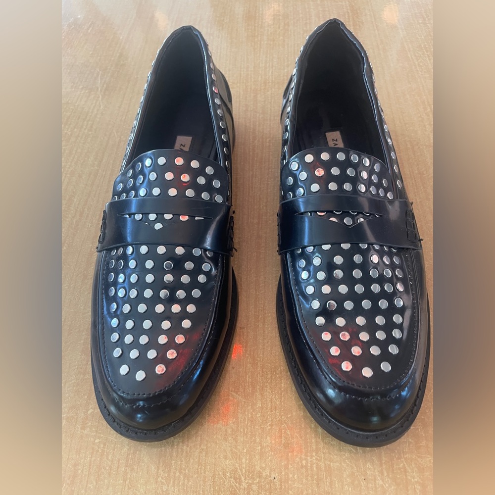 Black studded penny loafer